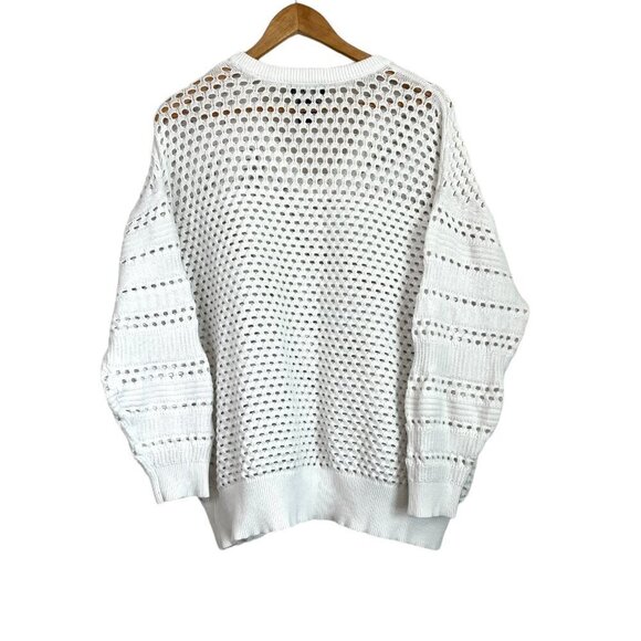 Lord & Taylor White Open Work Long Sleeve V Neck Thin Knit Sweater Plus Size 2X - Picture 3 of 3
